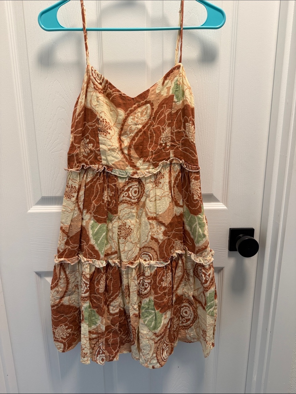 mahina Rust and Cream Tiered Paisley Sundress with Green Accents